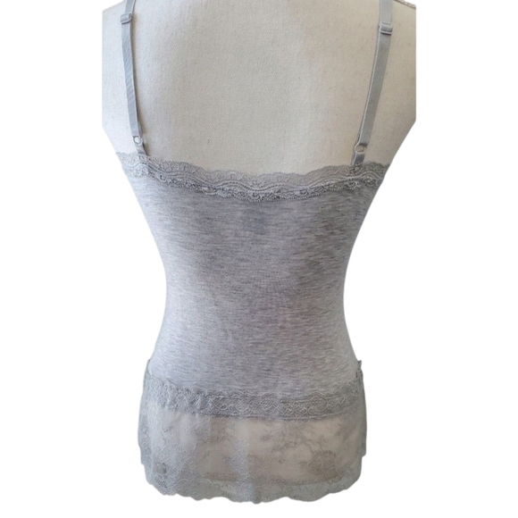 White House Black Market Heathered Gray Spaghetti Strap Lace Trim Cami Size S - Picture 2 of 9